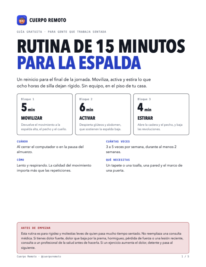 Primera página del PDF: rutina de 15 minutos para la espalda